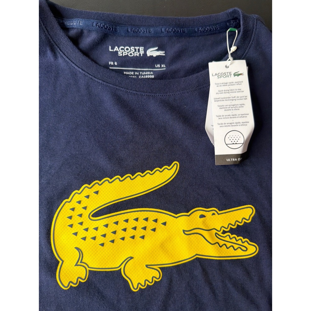 Lacoste Sport Mens XL Navy Ultra Dry Graphic T-Shirt TH2042-51 - Picture 3 of 9